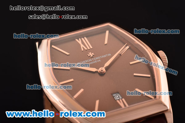 Vacheron Constantin Malte Japanese Miyota OS2035 Quartz Rose Gold Case with Brown Leather Strap and Brown Dial - Click Image to Close